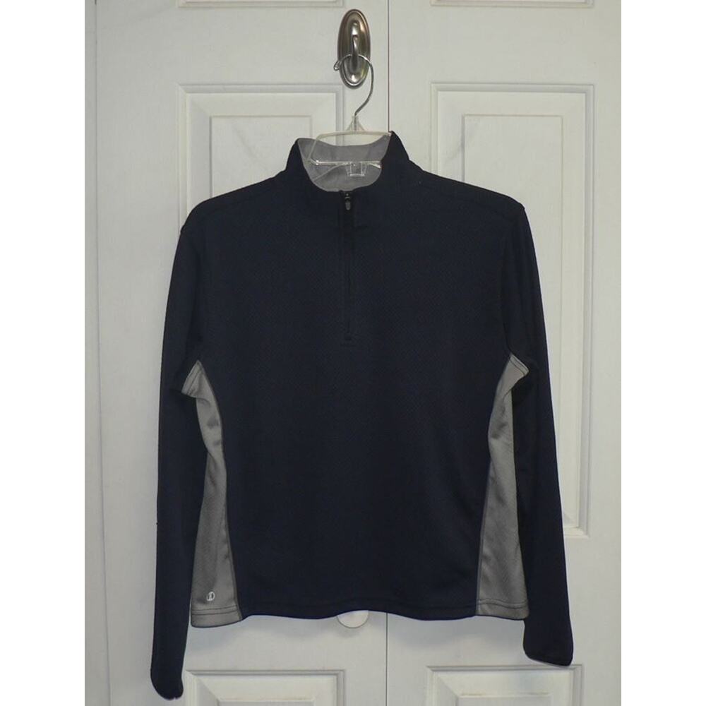 Halloway Women's Long Sleeve‎ Textured Quarter Zip Pullover in Navy/Grey MD $34